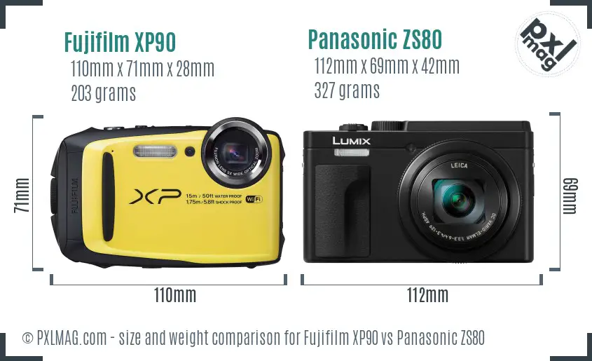 Fujifilm XP90 vs Panasonic ZS80 size comparison Fujifilm XP90 vs Panasonic ZS80 size comparison