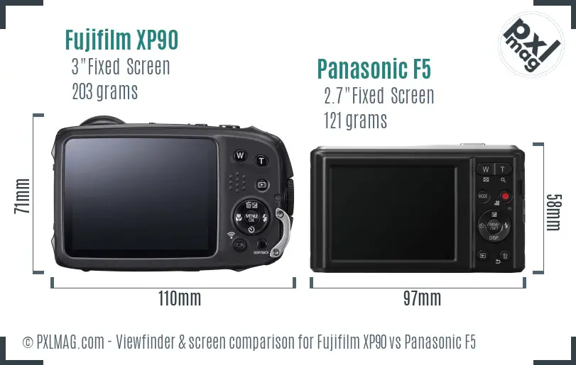 Fujifilm XP90 vs Panasonic F5 Screen and Viewfinder comparison