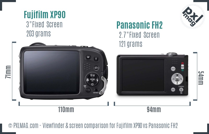 Fujifilm XP90 vs Panasonic FH2 Screen and Viewfinder comparison
