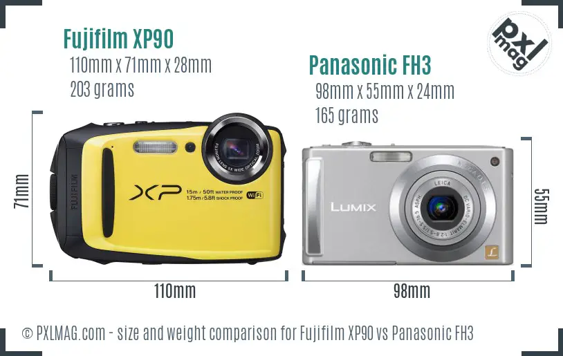 Fujifilm XP90 vs Panasonic FH3 size comparison Fujifilm XP90 vs Panasonic FH3 size comparison