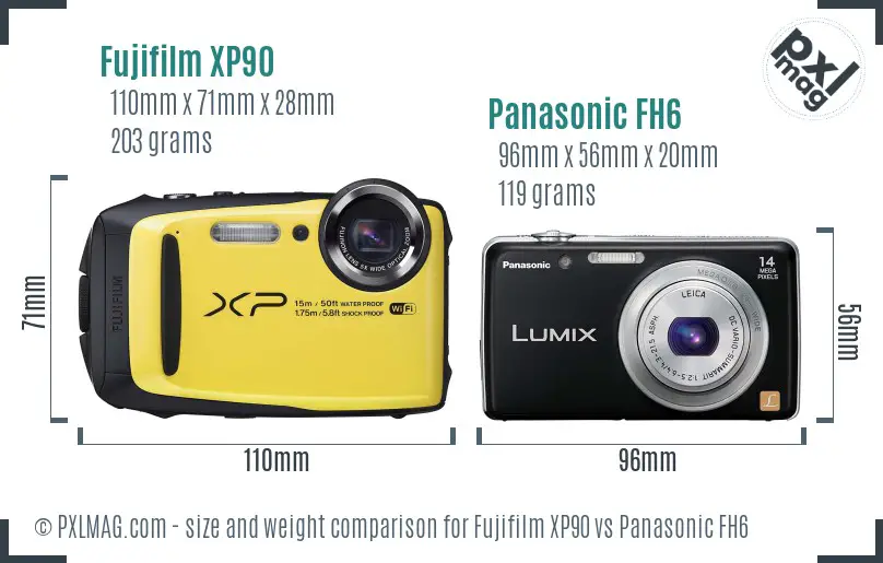 Fujifilm XP90 vs Panasonic FH6 size comparison Fujifilm XP90 vs Panasonic FH6 size comparison