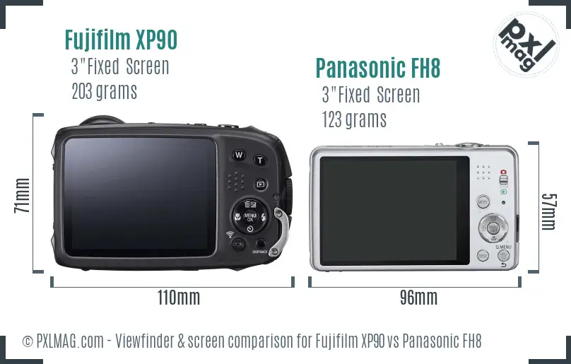 Fujifilm XP90 vs Panasonic FH8 Screen and Viewfinder comparison