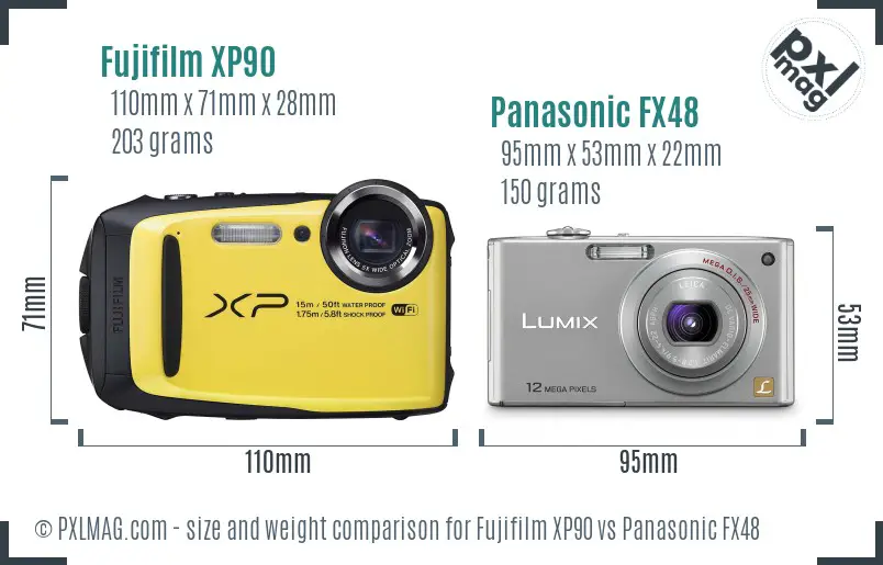 Fujifilm XP90 vs Panasonic FX48 size comparison