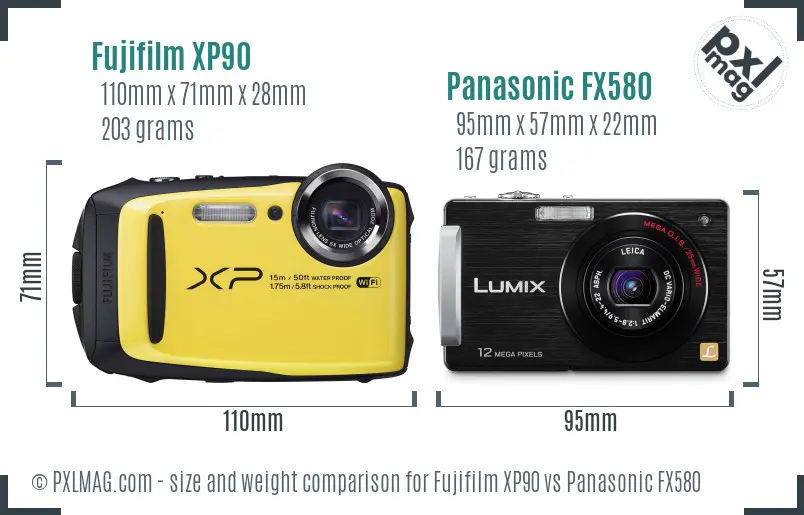 Fujifilm XP90 vs Panasonic FX580 size comparison Fujifilm XP90 vs Panasonic FX580 size comparison
