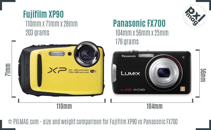 Fujifilm XP90 vs Panasonic FX700 size comparison