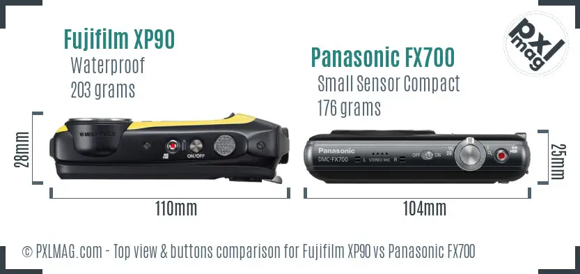 Fujifilm XP90 vs Panasonic FX700 top view buttons comparison