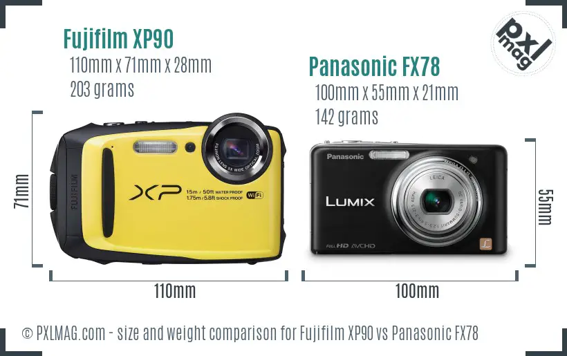 Fujifilm XP90 vs Panasonic FX78 size comparison