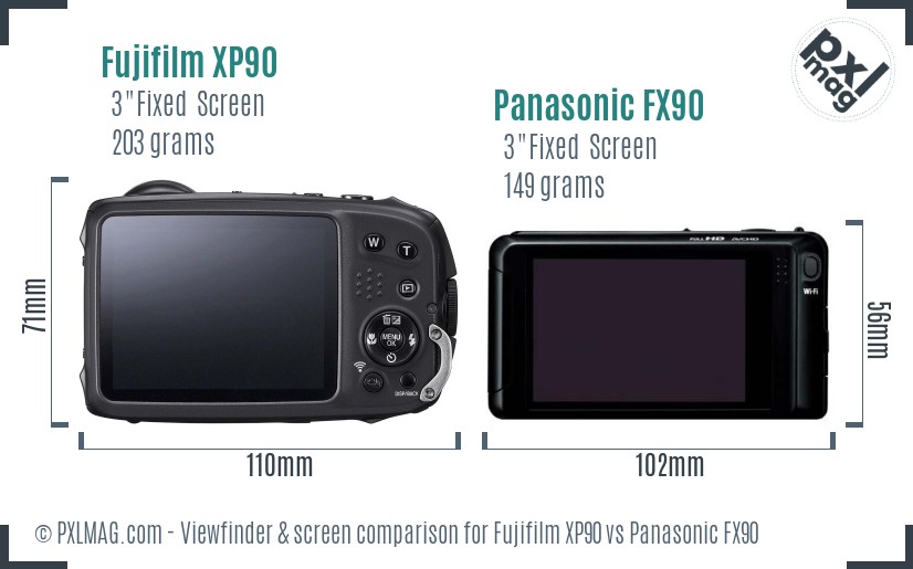 Fujifilm XP90 vs Panasonic FX90 Screen and Viewfinder comparison
