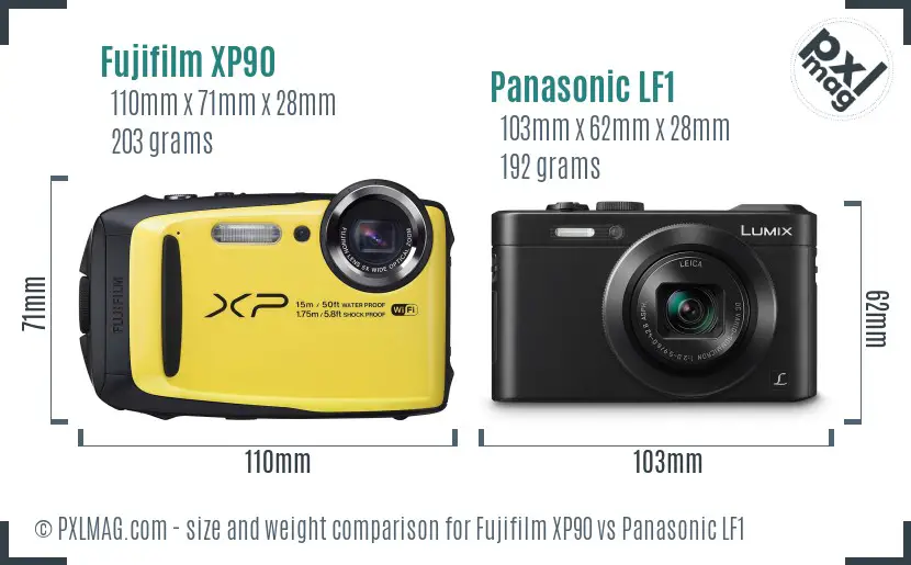 Fujifilm XP90 vs Panasonic LF1 size comparison
