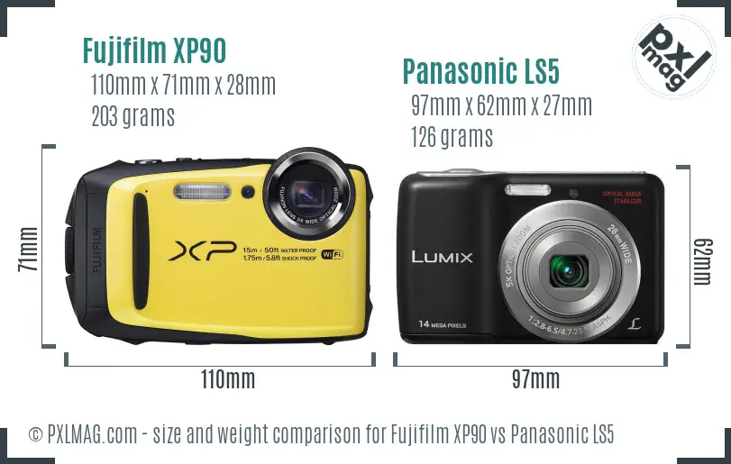 Fujifilm XP90 vs Panasonic LS5 size comparison