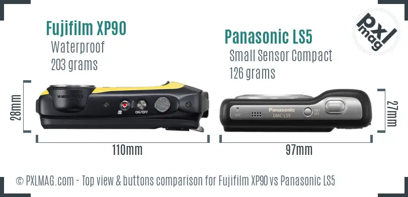 Fujifilm XP90 vs Panasonic LS5 top view buttons comparison