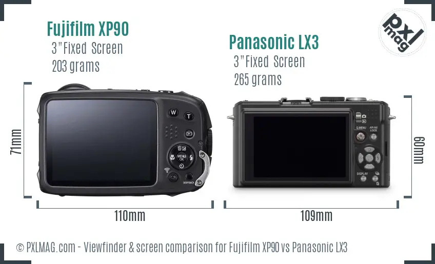 Fujifilm XP90 vs Panasonic LX3 Screen and Viewfinder comparison