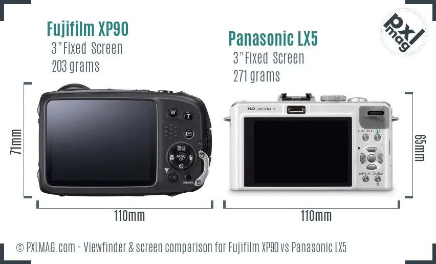 Fujifilm XP90 vs Panasonic LX5 Screen and Viewfinder comparison