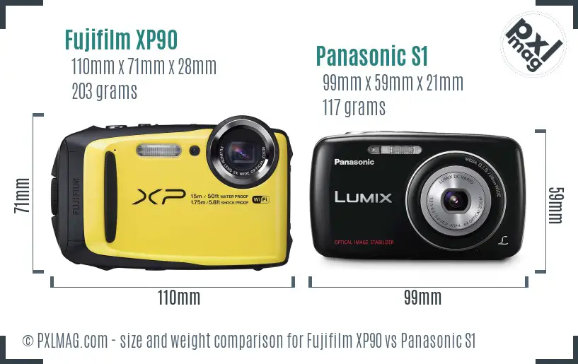 Fujifilm XP90 vs Panasonic S1 size comparison