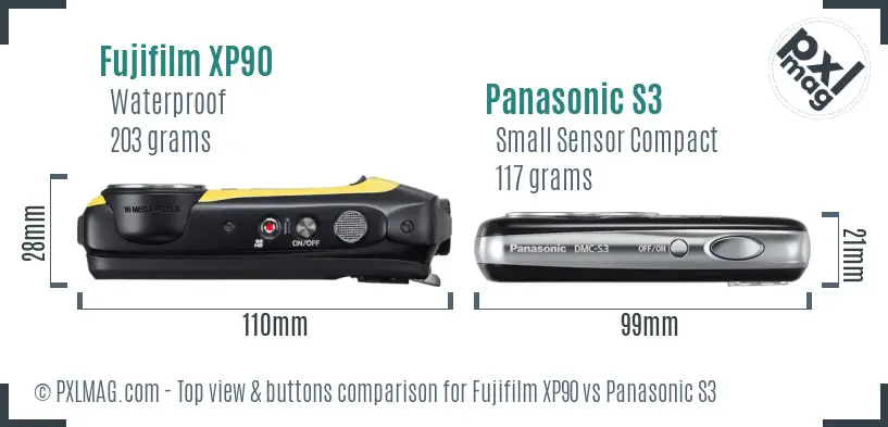Fujifilm XP90 vs Panasonic S3 top view buttons comparison