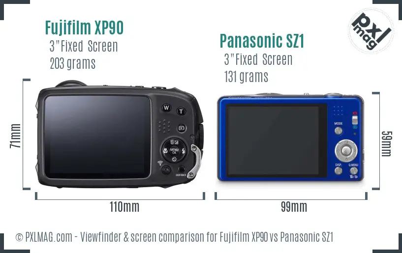 Fujifilm XP90 vs Panasonic SZ1 Screen and Viewfinder comparison
