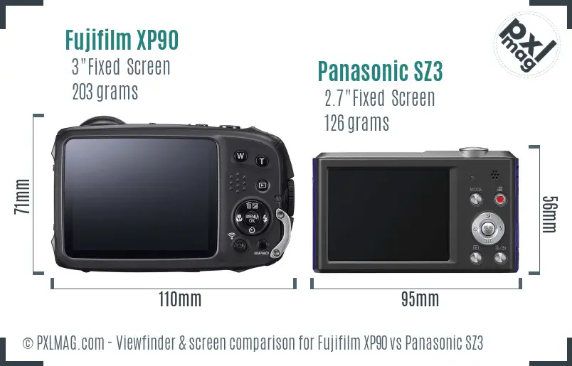 Fujifilm XP90 vs Panasonic SZ3 Screen and Viewfinder comparison