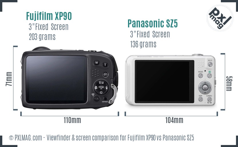 Fujifilm XP90 vs Panasonic SZ5 Screen and Viewfinder comparison