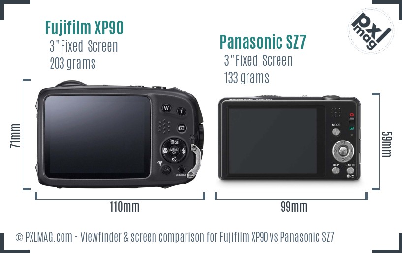 Fujifilm XP90 vs Panasonic SZ7 Screen and Viewfinder comparison