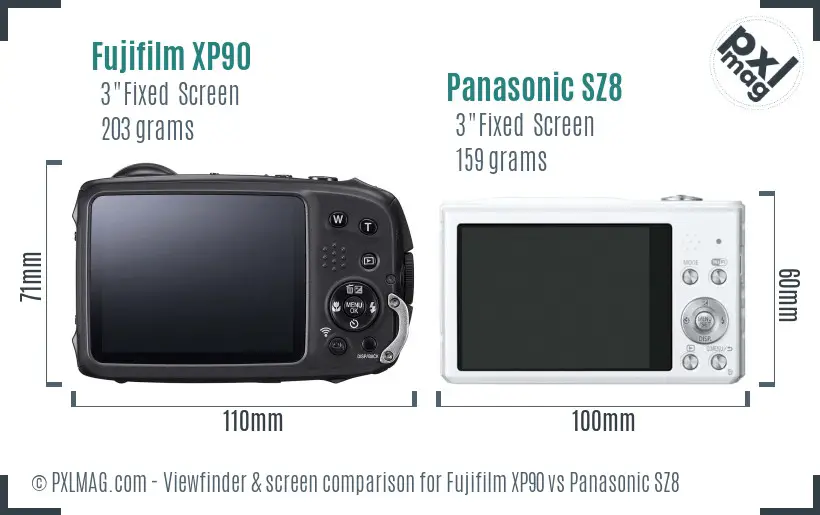 Fujifilm XP90 vs Panasonic SZ8 Screen and Viewfinder comparison