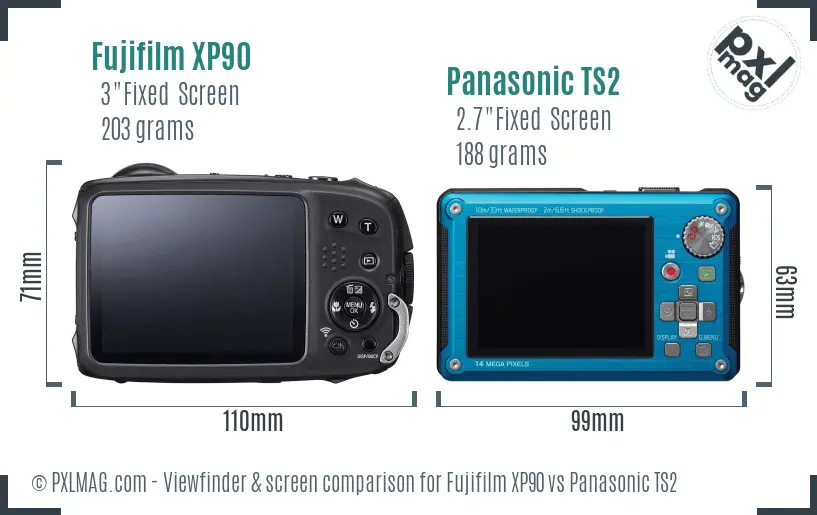 Fujifilm XP90 vs Panasonic TS2 Screen and Viewfinder comparison
