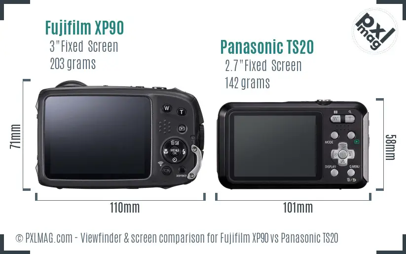 Fujifilm XP90 vs Panasonic TS20 Screen and Viewfinder comparison