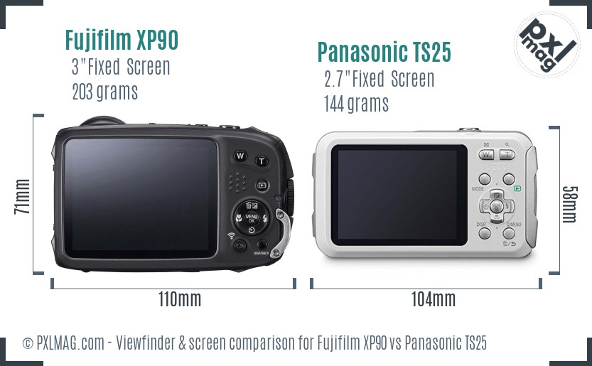 Fujifilm XP90 vs Panasonic TS25 Screen and Viewfinder comparison