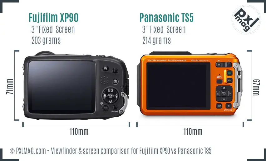 Fujifilm XP90 vs Panasonic TS5 Screen and Viewfinder comparison