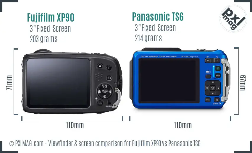 Fujifilm XP90 vs Panasonic TS6 Screen and Viewfinder comparison