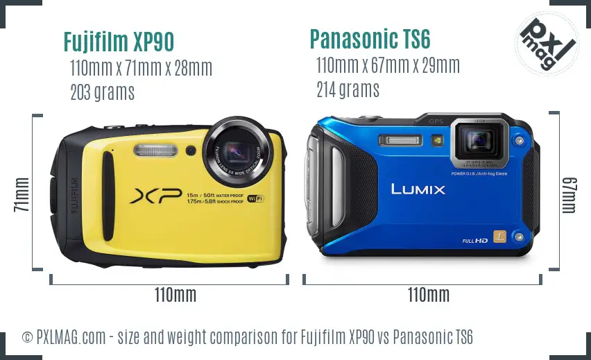 Fujifilm XP90 vs Panasonic TS6 size comparison