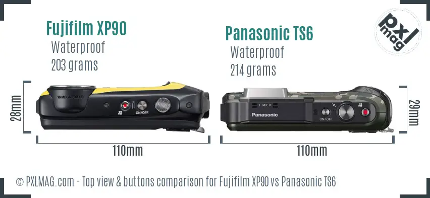 Fujifilm XP90 vs Panasonic TS6 top view buttons comparison