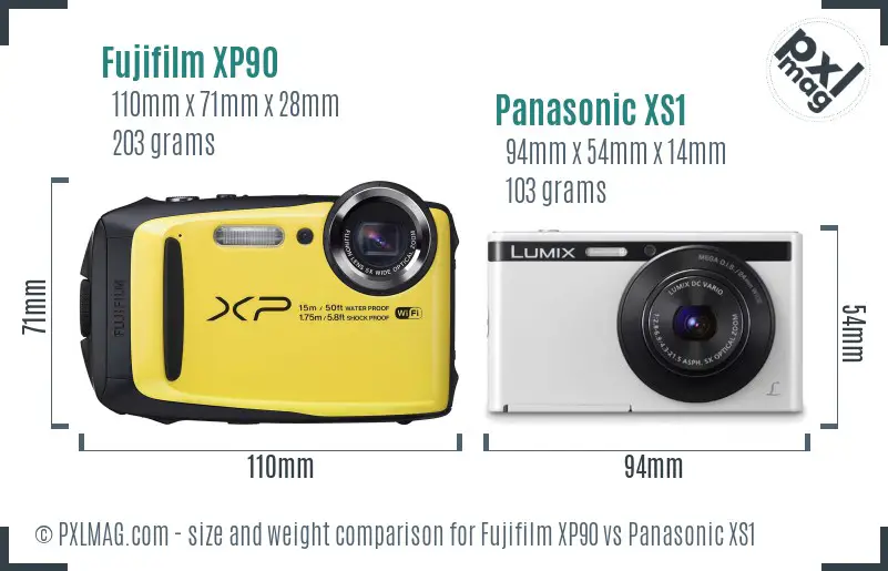 Fujifilm XP90 vs Panasonic XS1 size comparison
