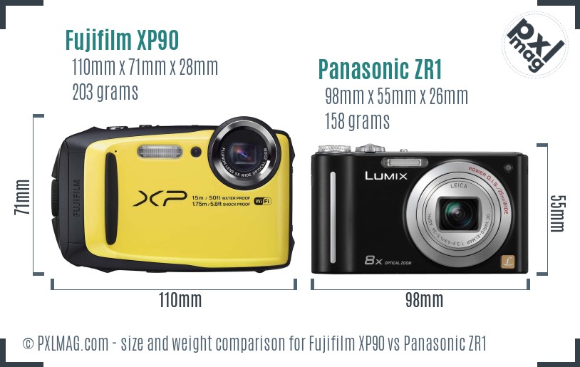 Fujifilm XP90 vs Panasonic ZR1 size comparison
