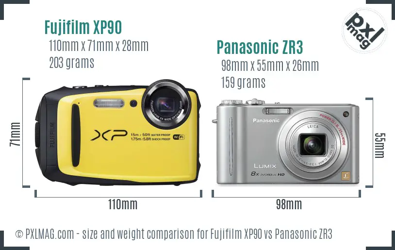 Fujifilm XP90 vs Panasonic ZR3 size comparison Fujifilm XP90 vs Panasonic ZR3 size comparison