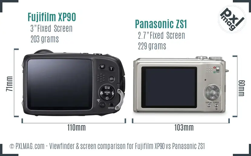 Fujifilm XP90 vs Panasonic ZS1 Screen and Viewfinder comparison