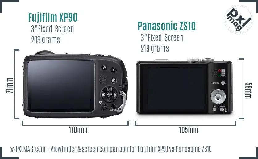 Fujifilm XP90 vs Panasonic ZS10 Screen and Viewfinder comparison