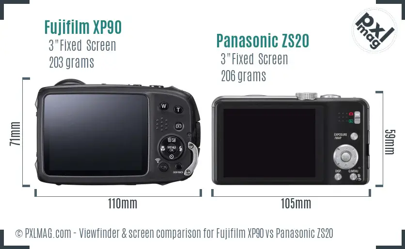 Fujifilm XP90 vs Panasonic ZS20 Screen and Viewfinder comparison