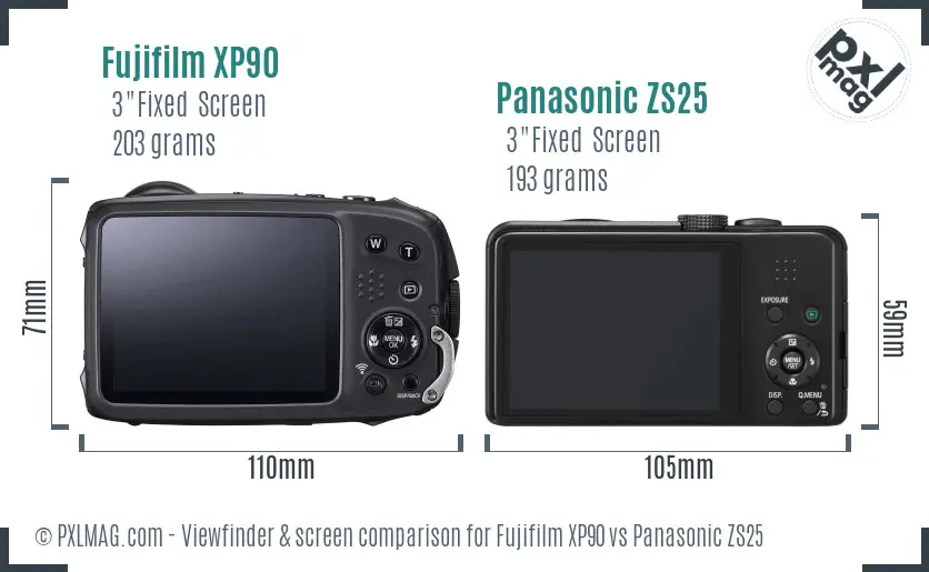 Fujifilm XP90 vs Panasonic ZS25 Screen and Viewfinder comparison