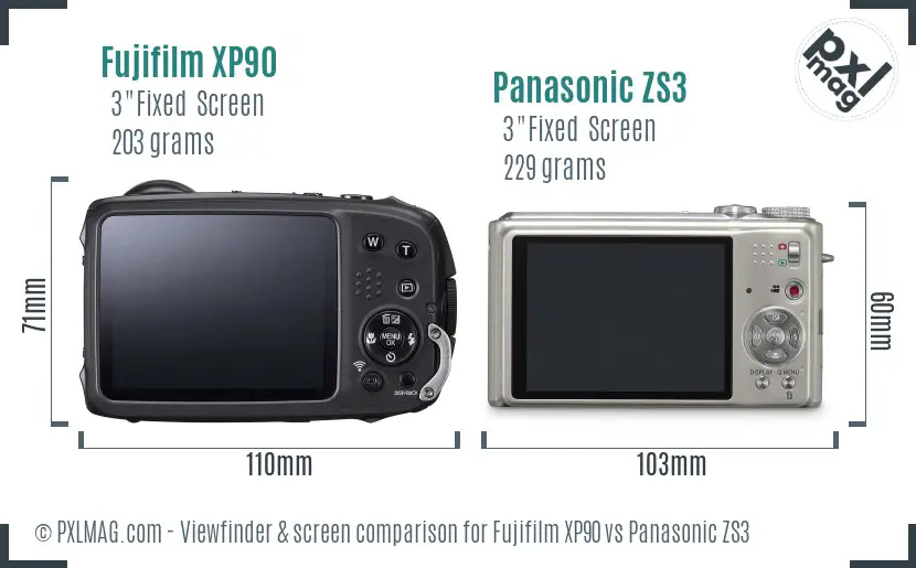 Fujifilm XP90 vs Panasonic ZS3 Screen and Viewfinder comparison