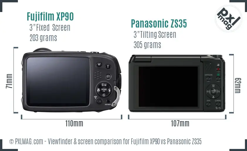 Fujifilm XP90 vs Panasonic ZS35 Screen and Viewfinder comparison