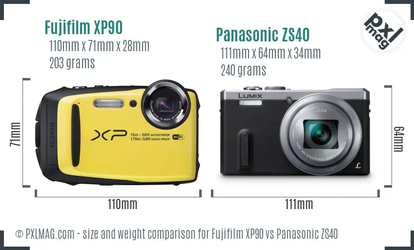 Fujifilm XP90 vs Panasonic ZS40 size comparison