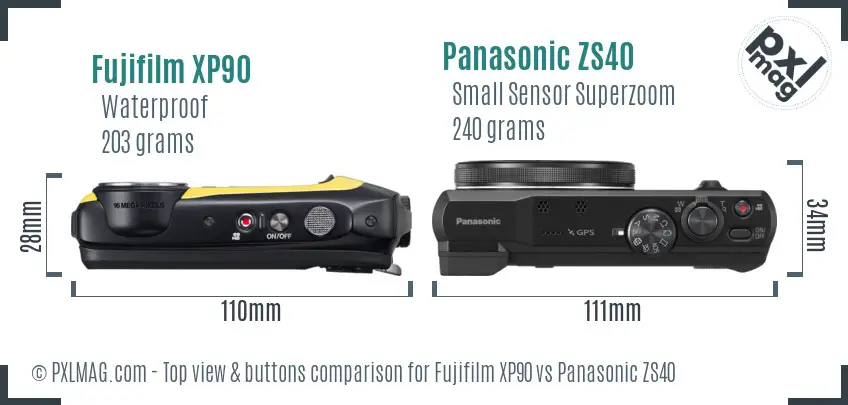 Fujifilm XP90 vs Panasonic ZS40 top view buttons comparison