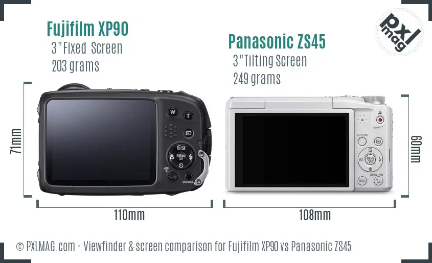 Fujifilm XP90 vs Panasonic ZS45 Screen and Viewfinder comparison