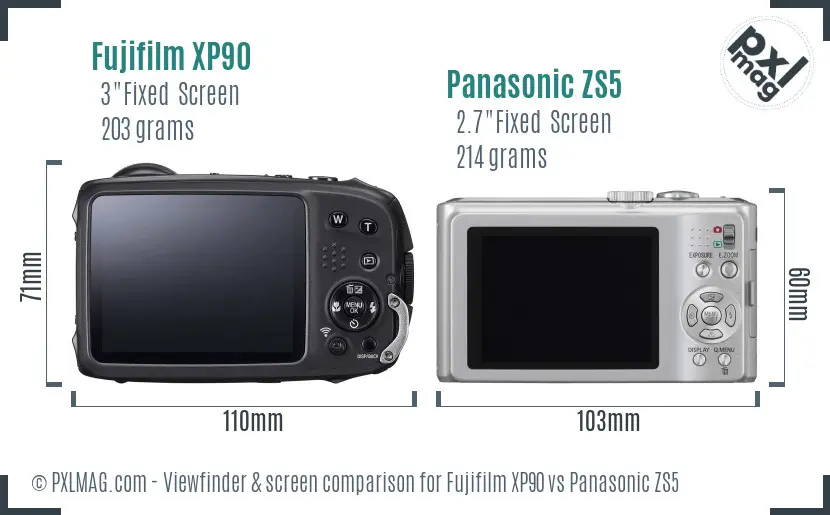 Fujifilm XP90 vs Panasonic ZS5 Screen and Viewfinder comparison