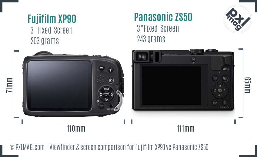 Fujifilm XP90 vs Panasonic ZS50 Screen and Viewfinder comparison