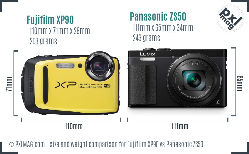 Fujifilm XP90 vs Panasonic ZS50 size comparison Fujifilm XP90 vs Panasonic ZS50 size comparison