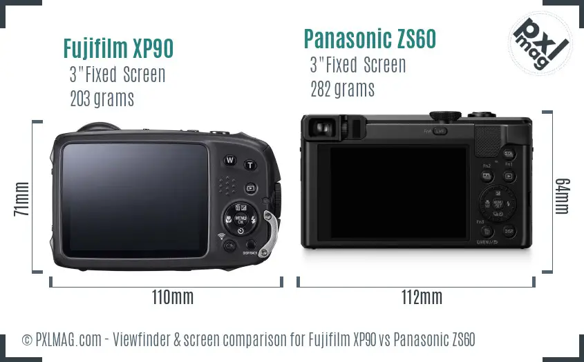 Fujifilm XP90 vs Panasonic ZS60 Screen and Viewfinder comparison
