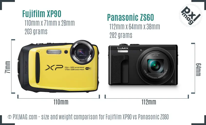 Fujifilm XP90 vs Panasonic ZS60 size comparison