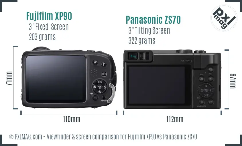 Fujifilm XP90 vs Panasonic ZS70 Screen and Viewfinder comparison