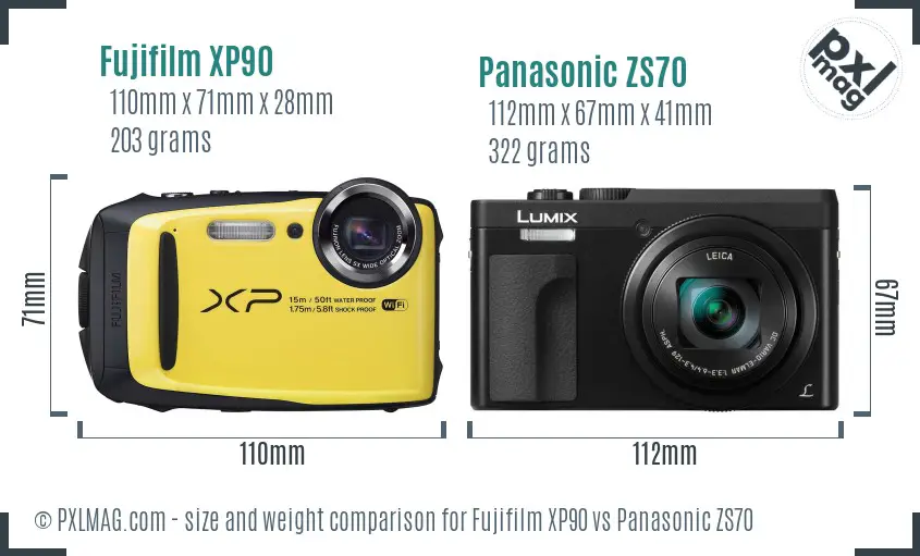Fujifilm XP90 vs Panasonic ZS70 size comparison